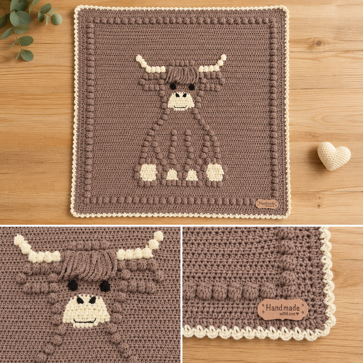 Crochet Blanket & Matching Clip 🐮🤎